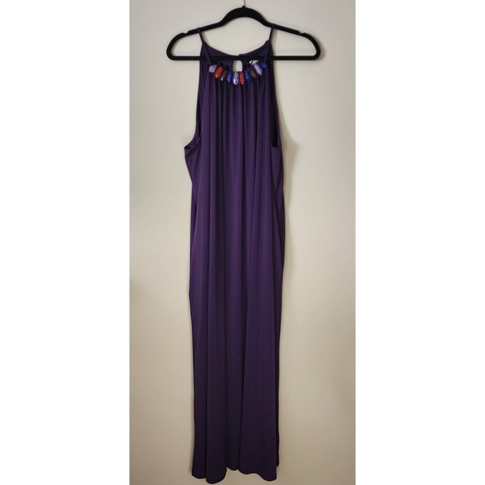 Cato Maxi Dress 22/24WP Purple Beaded Halter Boho Sleeveless Stretch Embellished